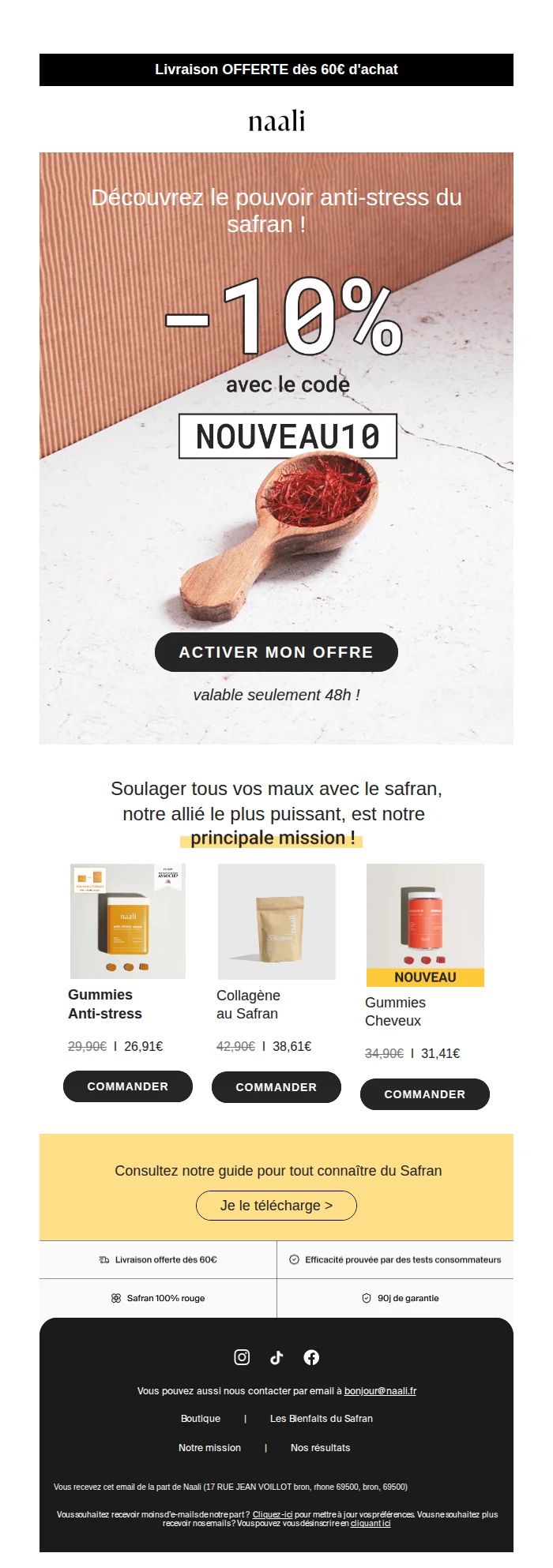 Email complet Naali : Offre de bienvenue : -10%